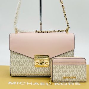 Michael Kors Medium Flap Shoulder Bag & MD ZA Card Case Wallet